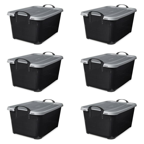 HeSLehs 55 Quart Stackable Home Organization Lidded Storage Container, 6 Pack