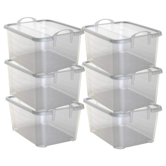 HeSLehs 55 Quart Stackable Home Storage Box Lidded Containers, 6 Pack, Clear