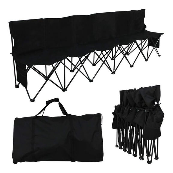 HeSLehs 6 Seats Portable Folding Heavy Duty Bench Sport Sideline Bench with Carry Bag, Black