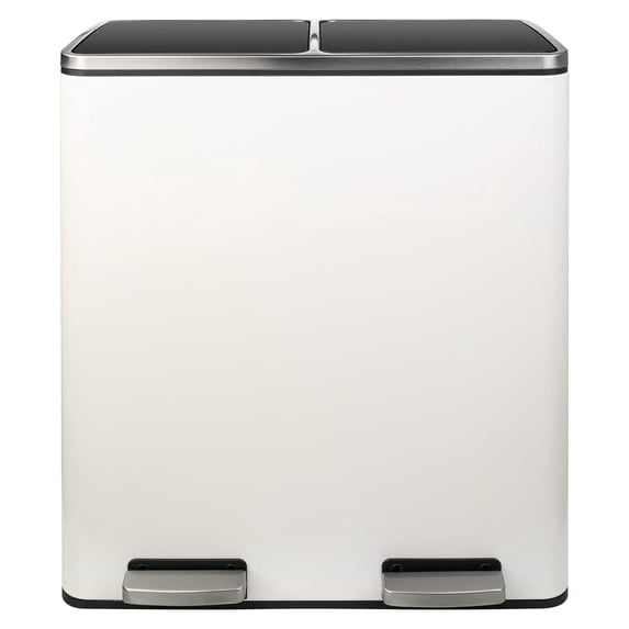 HeSLehs 60L(16 Gal) Dual Trash Can, Stainless Steel Kitchen Garbage Can, Double Compartment Classified Rubbish Bin, Recycle Dustbin w/Plastic Inner Buckets, Handle, Soft-Close Lid, Airtight