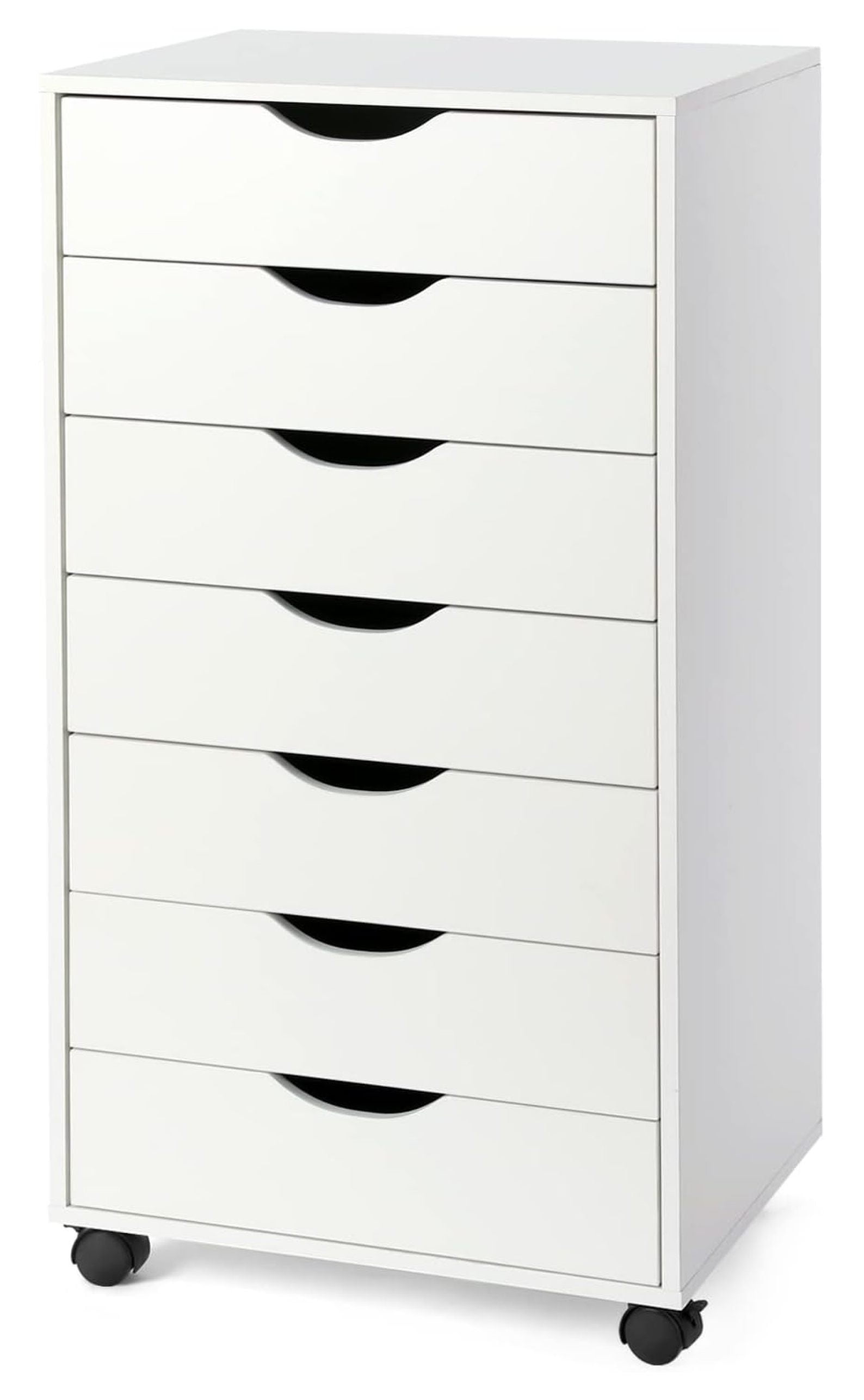 White 34" Wood Mobile 7-Drawer Storage Cabinet with Wheels