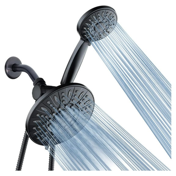 HeSLehs 7" Premium High Pressure 3-Way Rainfall Combo for The Best of Both Worlds - Enjoy Luxurious Rain Showerhead and 6-Setting Hand Held Shower Separately or - Matte Black Finish
