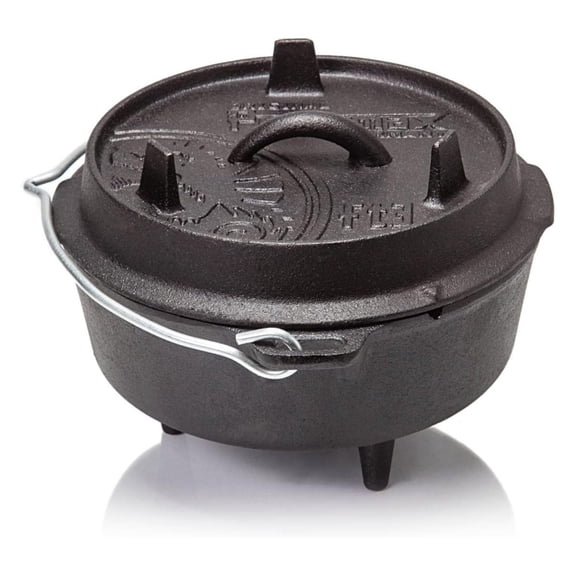 HeSLehs Cast Iron Dutch Oven for Cooking or Baking Outdoors Over a Campfire or in the Home Kitchen, Pre-Seasoned Cookware Conducts Heat Evenly, 3 Legs, 1.7 Quart