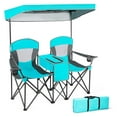 thumbnail image 1 of HeSLehs Double Camping Chair, Beach Chair with Canopy Shade, Adjustable UV Protection, Cooler, Cup Holder & Carry Bag, Folding Portable Lawn Soccer Camp Chair with Umbrella for Adults (Navy, 2 Person), 1 of 9
