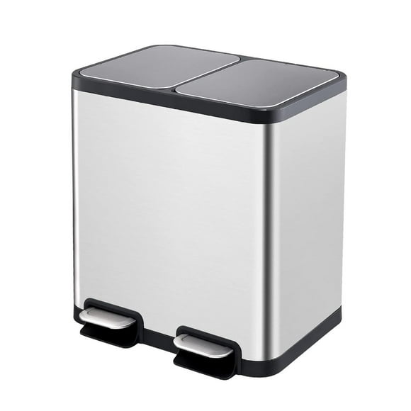 HeSLehs Dual Compartment Recycling Kitchen Step Trash Can 25.4 Gallon Stainless Steel Garbage Can for Kitchen with 2 Removable Buckets and Lids
