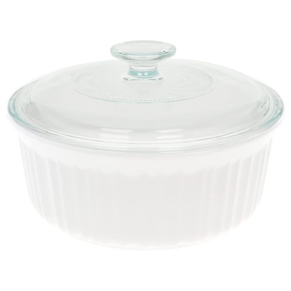 HeSLehs FS5 1.5qt/1.4L Round French White Casserole Dish & G-5C French White 1.5qt Fluted Glass Lid