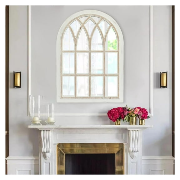 HeSLehs Farmhouse Window Pane Mirror, Large Decorative White Wall Mirror for Living Room Kitchen Entryway, 24 L x 34