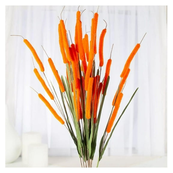 HeSLehs Group of 12 Colorful Orange Artificial Cattails for Arranging, Crafting and Embellishing
