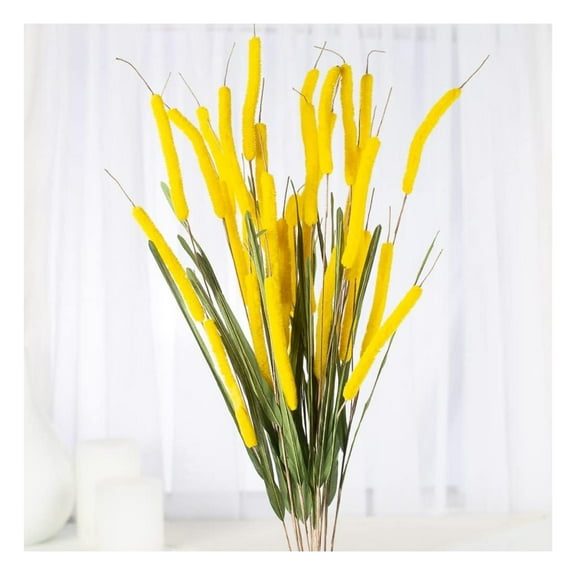HeSLehs Group of 12 Colorful Yellow Artificial Cattails for Arranging, Crafting and Embellishing