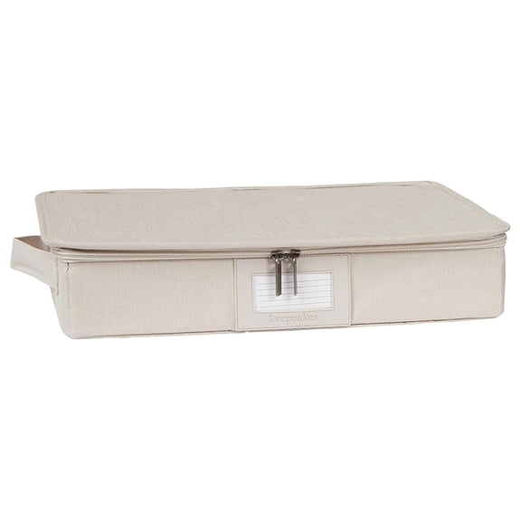 HeSLehs Keepsakes - Zip-Top Storage Box - Heavy Duty Polyester- Reinforced Handles - Stackable Design - Indoor Storage-Beige Heather