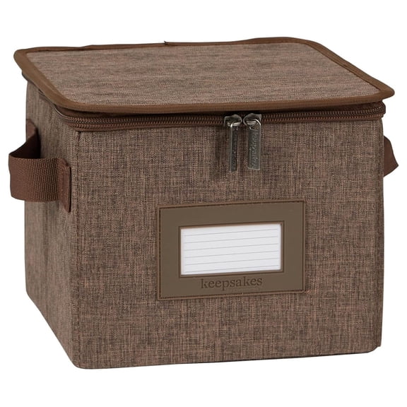 HeSLehs Keepsakes - Zip-Top Storage Box - Heavy Duty Polyester- Reinforced Handles - Stackable Design - Indoor Storage-Brown Heather