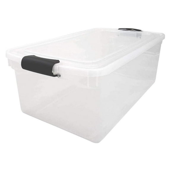 HeSLehs Multipurpose 66 Quart Clear Storage Container Tote Bins with Secure Latching Lids for Home or Office Organization, (2 Pack)