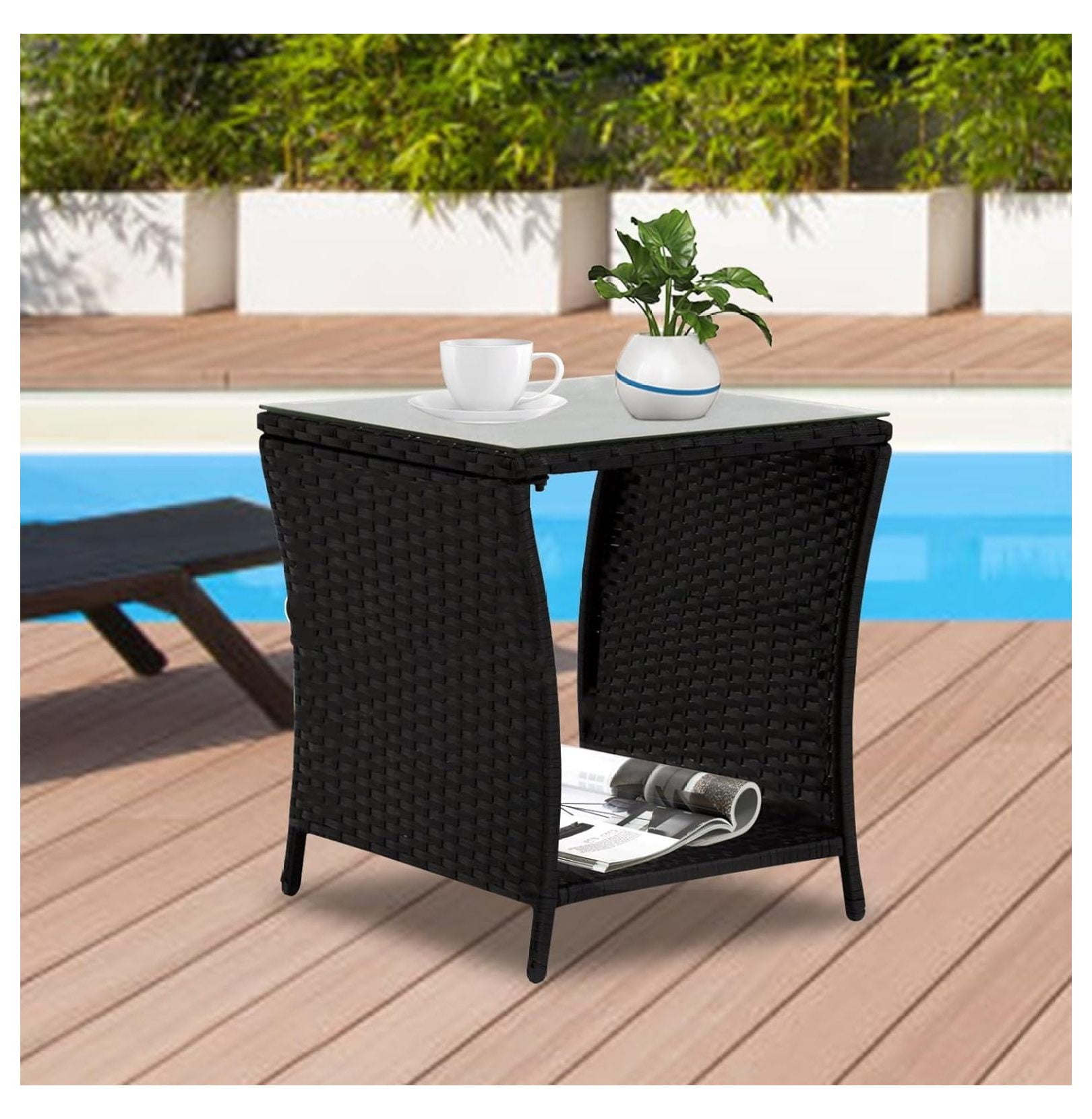 HeSLehs Outdoor Side Table - Wicker Patio Side Tables for Outside ...