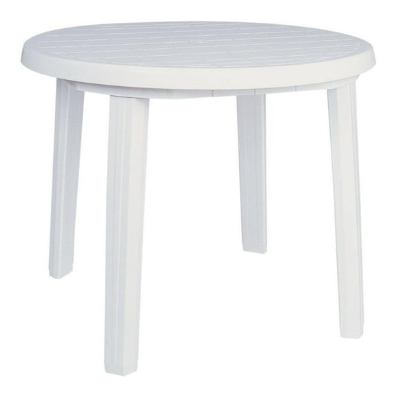 HeSLehs Ronda 36" Round Resin Patio Dining Table in White, Grade