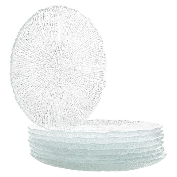 HeSLehs Salad Plate, Set of 6 Glass Plates, 8.5 Inch Dessert, Salad, Appetizer Plate, Textured Glass Design, Stackable Plates, Dishwasher Safe
