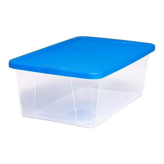 HeSLehs Snaplock 6-Quart Plastic Multipurpose Stackable Storage Container Bins with Blue Latching Lid for Home and Office Organization, Clear (10 Pack)