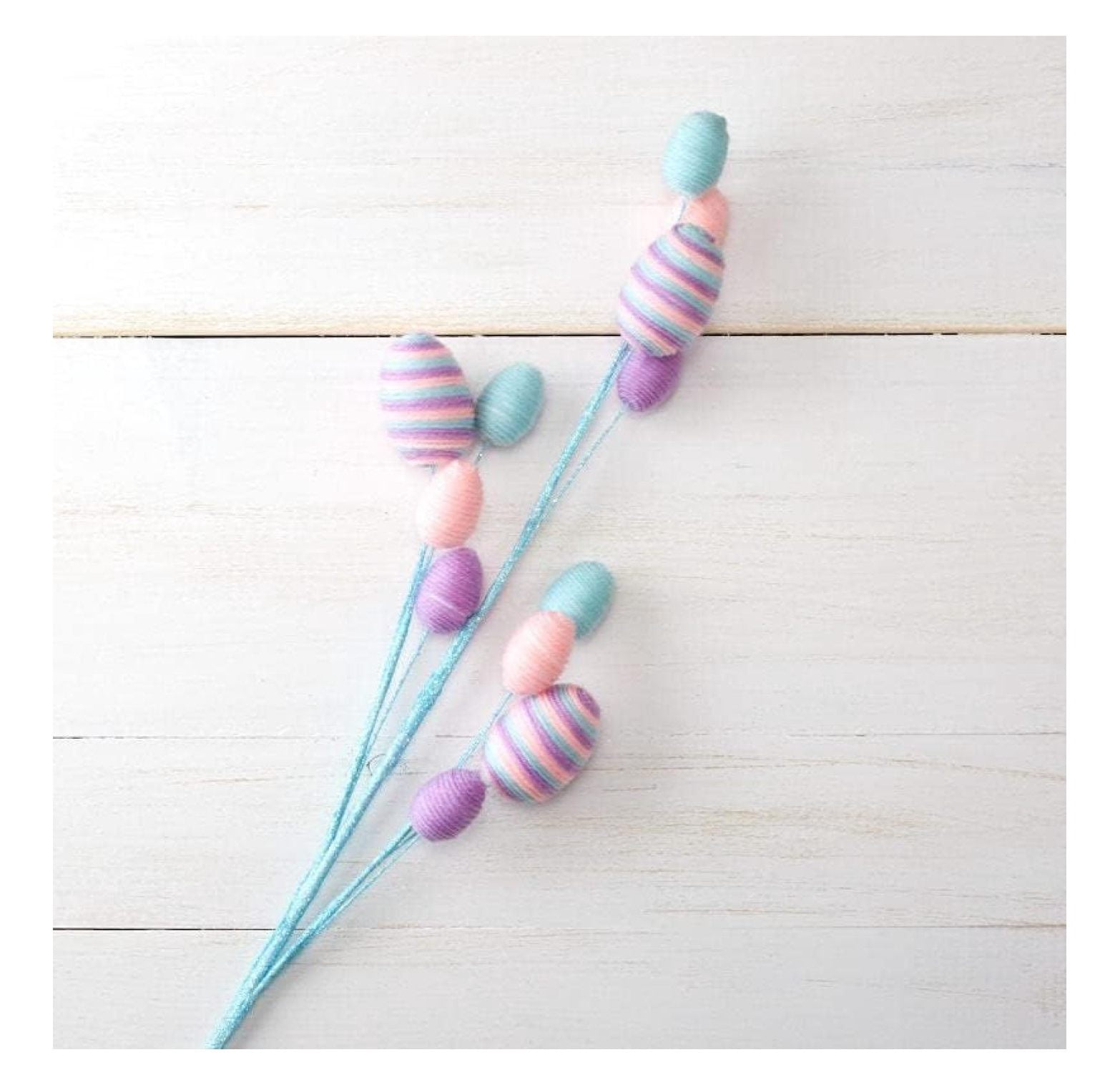 HeSLehs Yarn Wrapped Easter Egg Spray for Spring and Easter Holiday Decorating and Displaying