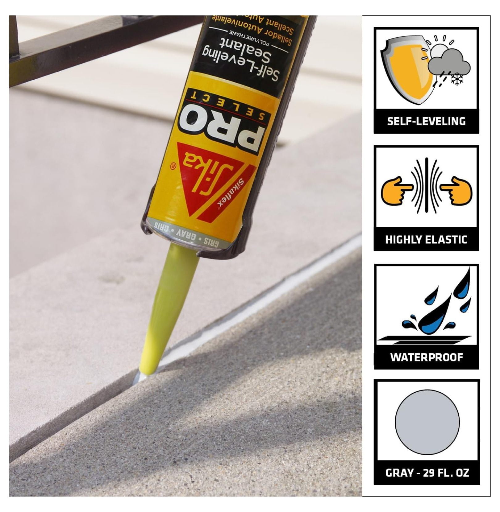 HeSLehsflex Self Leveling Sealant, Gray, Polyurethane with an