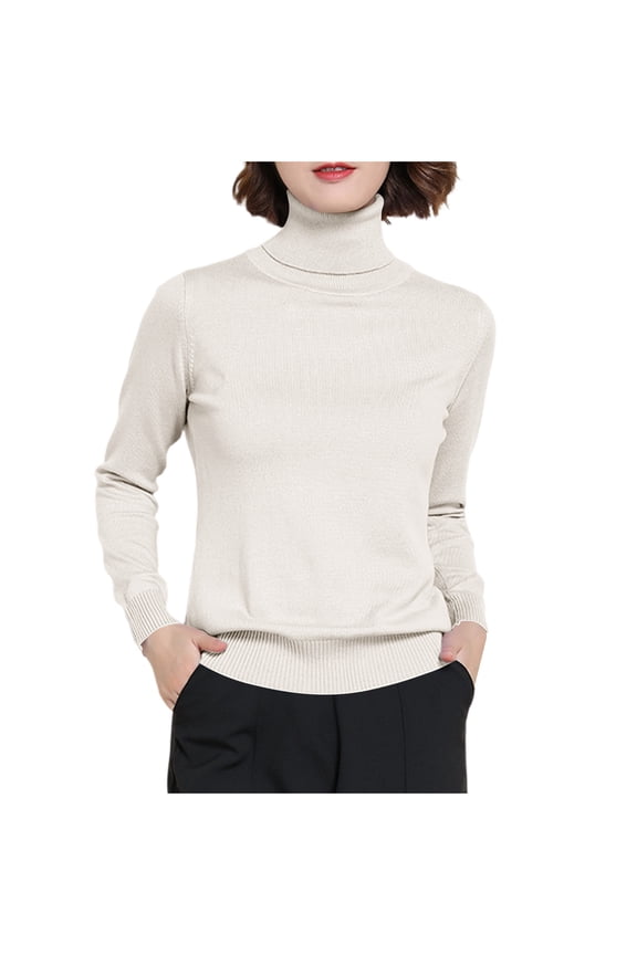 Plus Size Tops Women's Classic Lightweight Long Sleeve Turtleneck Tops Base Layer Beige L