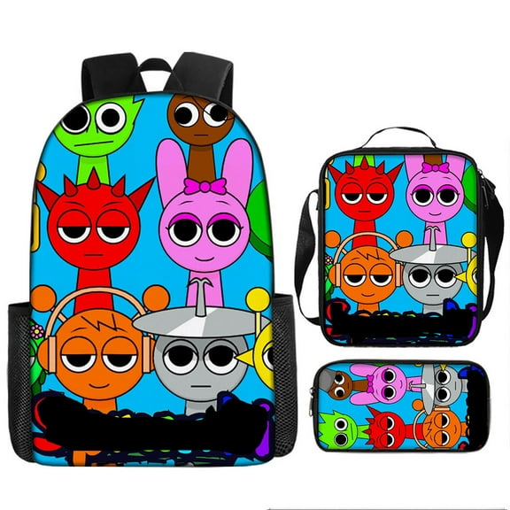 HeaCare 3Pcs Sprunki Backpack Back to School Supplies Large Capacity Sprunki Backpack with Lunch Box 16.5" Lightweight Sprunky Backpack for School Travel Camping B