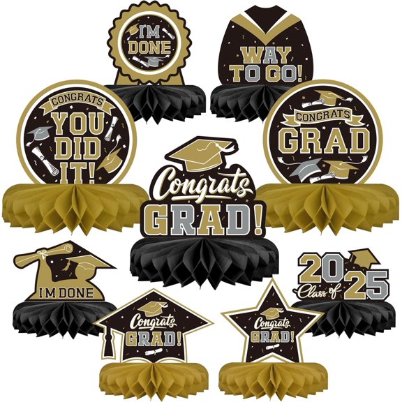 HeaCare 9PCS Graduation Decorations 2025 Congrats Grad Table Centerpiece Congratulate Graduation Honeycomb Table Toppers for Graduation Party Supplies