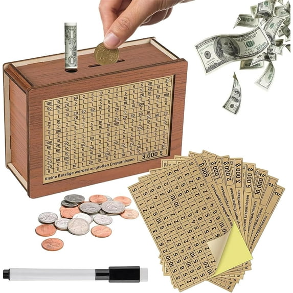 HeaCare Cash Saver Box - Wooden Money Saving Box with Counter for Savings Goal, Retro Money Box Storage Box, Cash Savings Box, Portable Money Saving Box for Adults Kids (Small(17cm*12.5cm*6.5cm))