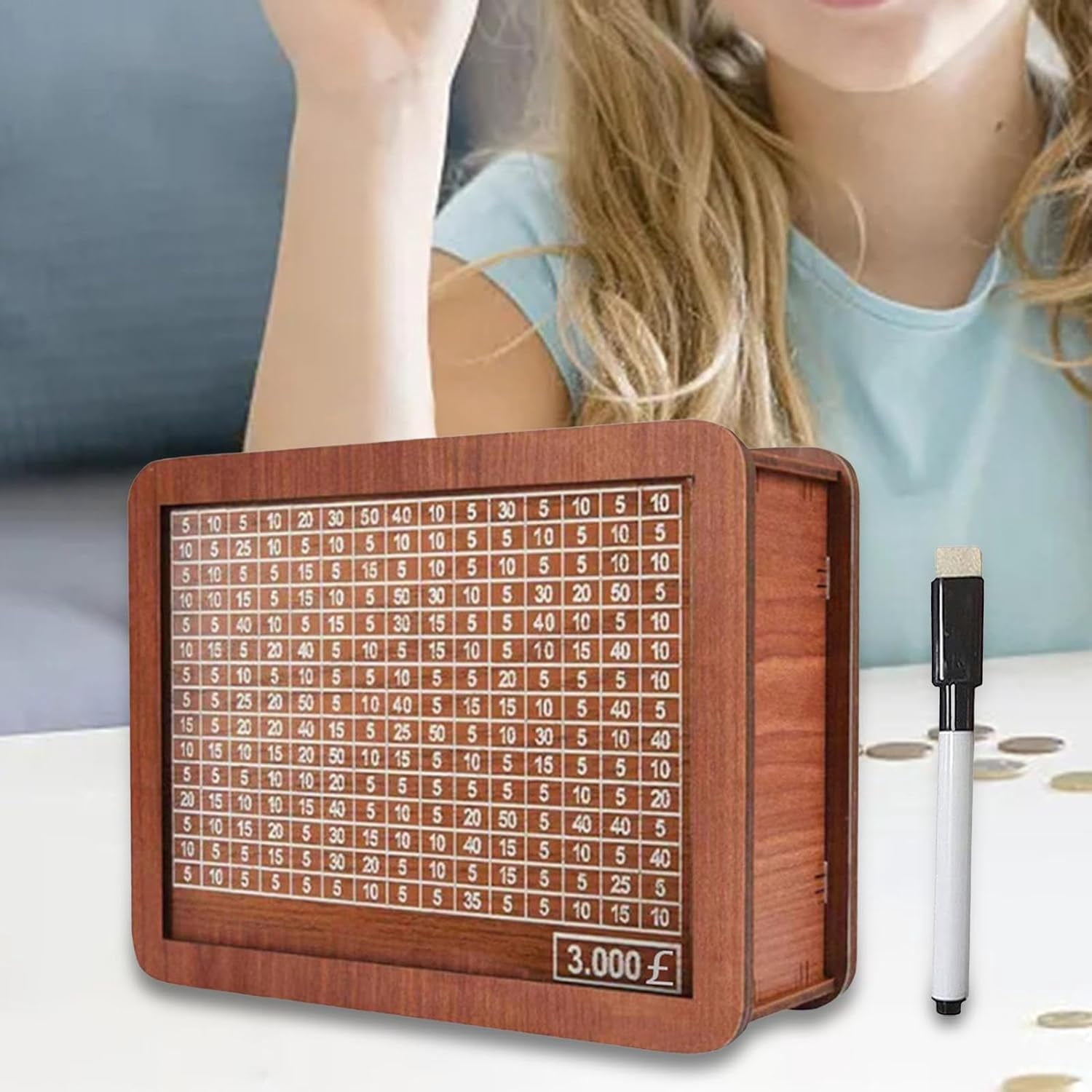 HeaCare Cash Vault Wooden Savings Box, Wooden Money Box with Money ...