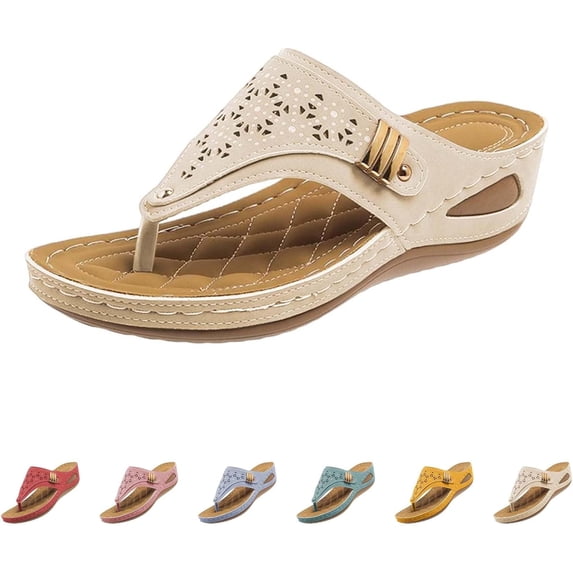 HeaCare Orthopedic Sandals for Women 2025,Summer Slip On Beach Sandals Dressy Arch Support Wedge Sandal Vintage Wide Width Flip Flops Casual Boho Slipper