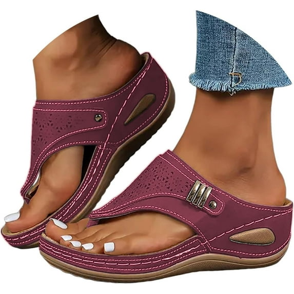 HeaCare Orthopedic Sandals for Women 2025,Summer Slip On Beach Sandals Dressy Arch Support Wedge Sandal Vintage Wide Width Flip Flops Casual Boho Slipper