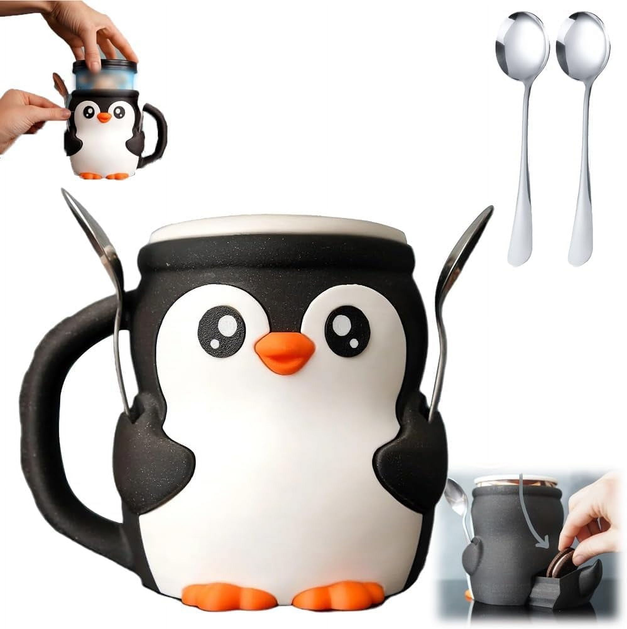 Porte-glace En Forme De Vache Ou Pingouin - Réutilisable, Avec 2 Cuillères, Compartiment Secret