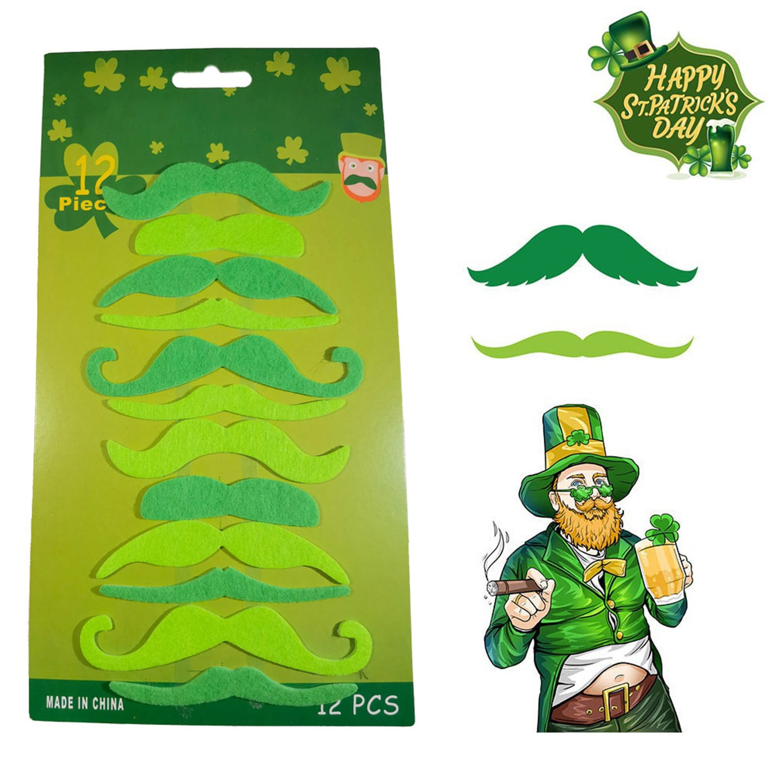 HeaCare St Patricks Day Party Decorations St. Patrick's Day Party Dress Up Green Fake Beard Short Plush Self-Adhesive Fake Beard