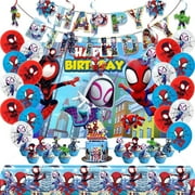 HeaCare Superhero Birthday Decorations Set – Superhero Spider Theme Happy Birthday Balloons Happy Birthday Banner Cake Toppers Backdrop Table Cloth Party Favors for Boys & Girls, Surprise Party Favors