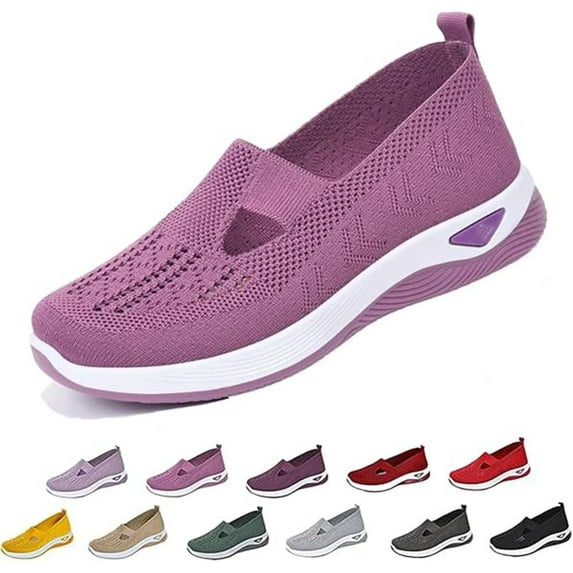 HeaCare Women's Orthopedic Breathable Shoes,Women Woven Orthopedic Breathable SoftShoes Arch Support Slip-On Sneakers, Indoor Outdoor Casual Walking Anti-Skid Sports Shoes