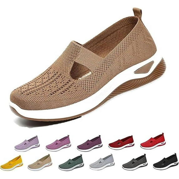 HeaCare Women's Orthopedic Breathable Shoes,Women Woven Orthopedic Breathable SoftShoes Arch Support Slip-On Sneakers, Indoor Outdoor Casual Walking Anti-Skid Sports Shoes