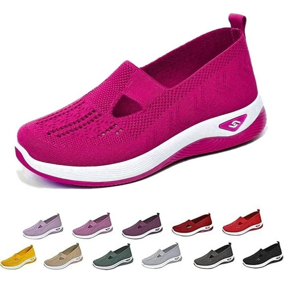 HeaCare Women's Orthopedic Breathable Shoes,Women Woven Orthopedic Breathable SoftShoes Arch Support Slip-On Sneakers, Indoor Outdoor Casual Walking Anti-Skid Sports Shoes