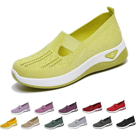 HeaCare Women's Orthopedic Breathable Shoes,Women Woven Orthopedic Breathable SoftShoes Arch Support Slip-On Sneakers, Indoor Outdoor Casual Walking Anti-Skid Sports Shoes