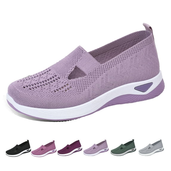 HeaCare Women's Slip on Sneakers Shoes Woven Orthopedic Breathable Soft Shoes Walking Diabetic Foam Shoes Hands Free Slip in, Soft Walking Shoes for Women