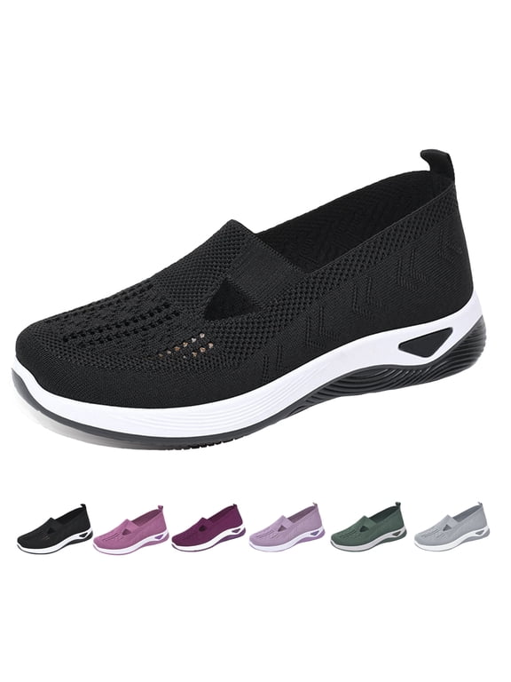 Women's Woven Orthopedic Breathable Soft Shoes - 2024 New Slip-on Diabetic Walking Shoes Wide Width, Foam Shoes Hands Free Orthopedic Stretch for Women Arch Support