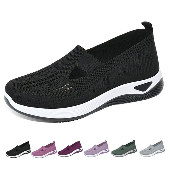 HeaCare Women's Woven Orthopedic Breathable Soft Shoes - 2024 New Slip-on Diabetic Walking Shoes Wide Width, Foam Shoes Hands Free Orthopedic Stretch for Women Arch Support