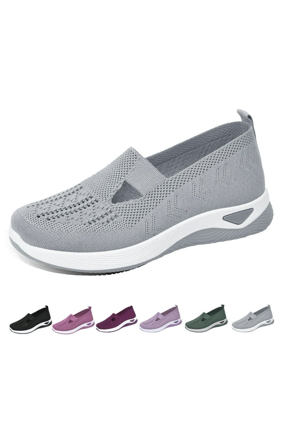 Women's Woven Orthopedic Breathable Soft Shoes Go Walking Slip on Diabetic Foam Shoes Hands Free Slip in Sneakers Arch Support