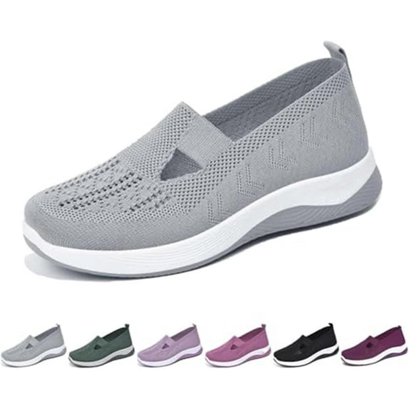 HeaCare Women's Woven Orthopedic Breathable Soft Shoes, Memory Foam Go Walk Slip on Shoes, Hands Free Slip in Sneakers Arch Support