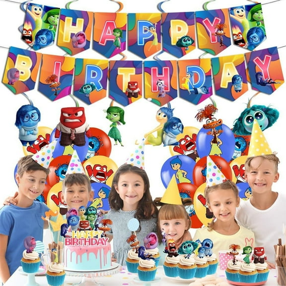 HeaDream Inside Out 2 Birthday Party Supplies Set, Theme Party Decorations Included Birthday banner, Cake Topper, Cupcake Topper, Balloon,Drop Decorations