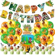 HeaDream Lion King Party Supplies Birthday Decor Lion King Party Decoration Creative Birthday Party Cake Flag Banner Balloon Set Party Supplies with Pull Flag Balloons Cake Toppers