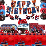 HeaDream Spider-Man Party Supplies Birthday Decor Superhero Party Decoration Creative Birthday Party Cake Flag Banner Balloon Set Party Supplies with Pull Flag Balloons Cake Toppers