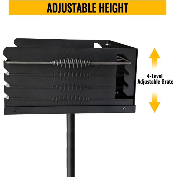 HeaVY dUTY pARK-sTYLE cHARCOAL gRILL, 360 sWIVEL bbq gRILL WITH aDJUSTABLE gRATES, oUTDOOR sTEEL gRILL FOR bACKYARD, cAMPING, AND cOMMERCIAL uSE, rUSTPROOF 16X16 iNCH cOOKING sURFACE, bLACK