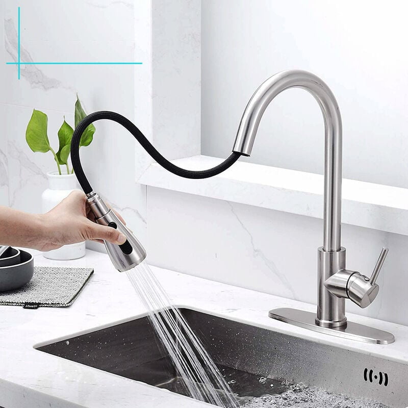 Heable Kitchen Sink Mixer Tap with Pull Down Sprayer Chrome, Single