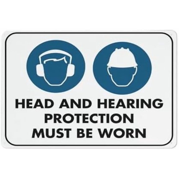 Head And Hearing Protection Must Be Worn Sign 12X8 Inch Aluminum Uv Ink Printed For House And Business