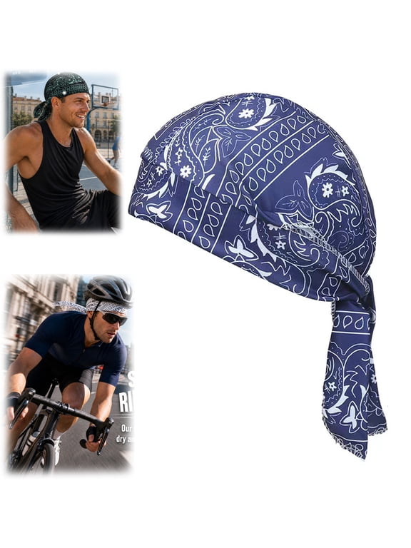 Head Bandana,Cooling Skull Cap, Breathable Sweat Wicking Head Bandana for Men Women, Paisley Cycling Running Cap(Navy)