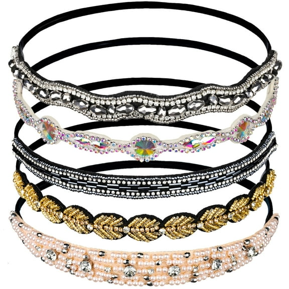 Head Bands for Women's Hair Fashionable Handmade Crystal Beaded Elastic hairbands, 20-26.8"(51-68cm)