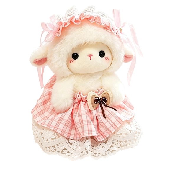 Head Bow Lamb Doll, Lace Skirt Sheep Plush, 8.66 x 6.69 Inch Polyester Animal with Lace Clothing for Room Displays, Dressed Character for Girls' Plush Collections and Birthday Gifting